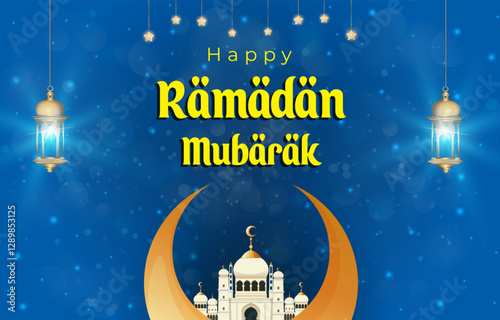 happy ramadan mubarak template banner with beautiful islamic ornament with blue background design 11