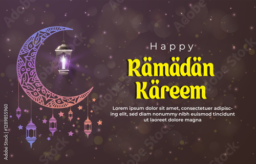 happy ramadan kareem template banner with beautiful islamic ornament with purple background design 15