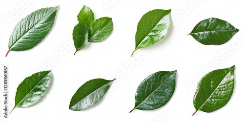 Variety of Green Leaves Isolated on White Background for Nature Use