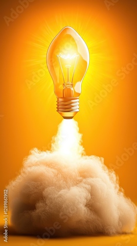 Igniting Innovative Ideas   Lit Lightbulb Rocket Launch Symbolizing Creativity Progress and Breakthrough Thinking Towards a Brighter Future