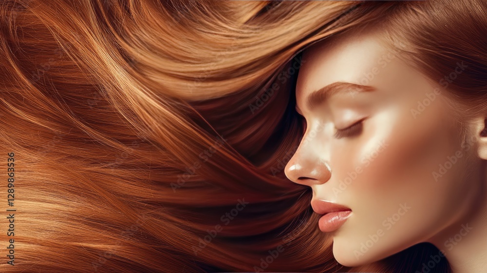 Fototapeta premium An organic keratin treatment with coconut oil and aloe vera, enhancing the hair's natural shine and softness, leaving it healthy and glossy.