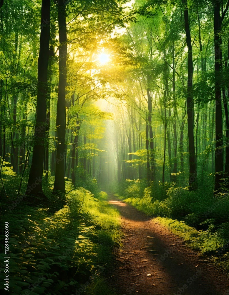 Obraz premium Green Forest with Morning Sunlight