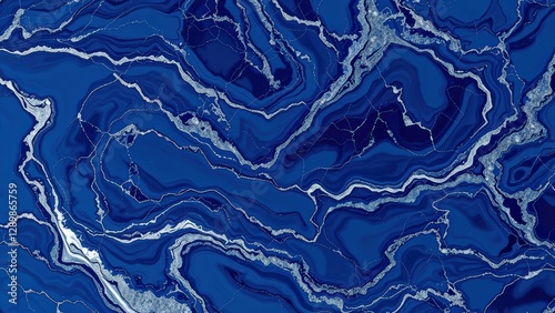 Abstract Blue Marble Texture with Swirling Patterns and Glimmering Accents