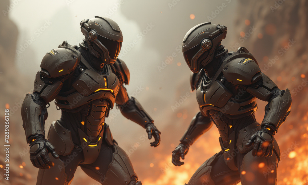 Fototapeta premium Futuristic Armored Soldiers, Sci-Fi War - Sci-fi