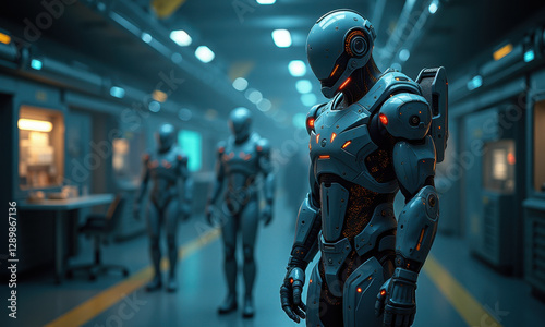 Futuristic Robot in Sci-Fi Corridor - Cyberpunk
