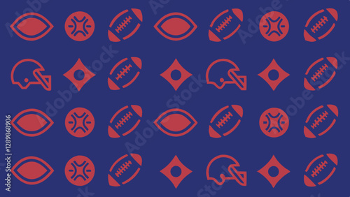 American football seamless pattern, blue and red, sports theme