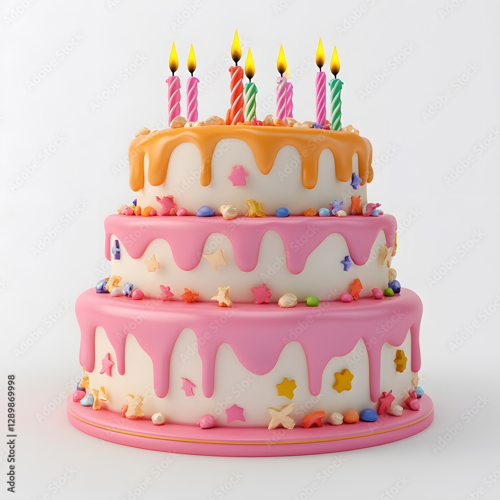 A birthday cake with candles and decorative sprinkles on top A birthday cake with candles and decorative sprinkles on top