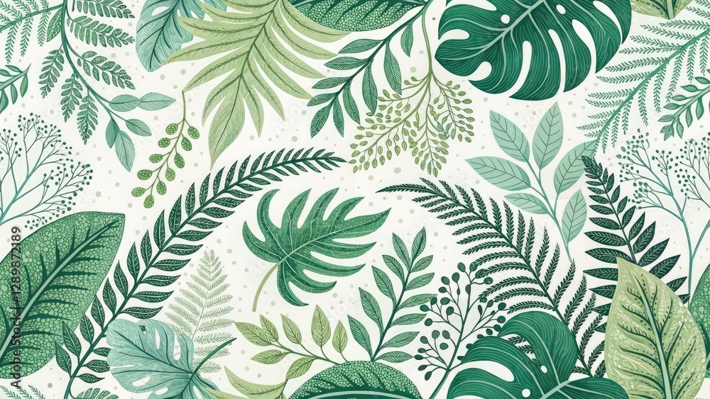 Fototapeta Abstract Biophilic Green Foliage Painting - Modern Architectural Photography