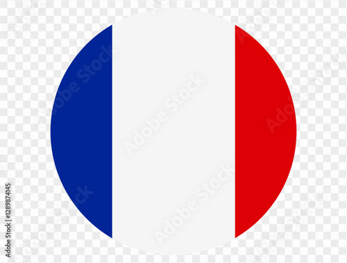 Free Download Circular icon featuring the France flag, isolated on transparent PNG background. Perfect for designs and digital projects. This high-quality, iconic blue, white, and red tricolor symbolizing liberty.  - GFXLoad