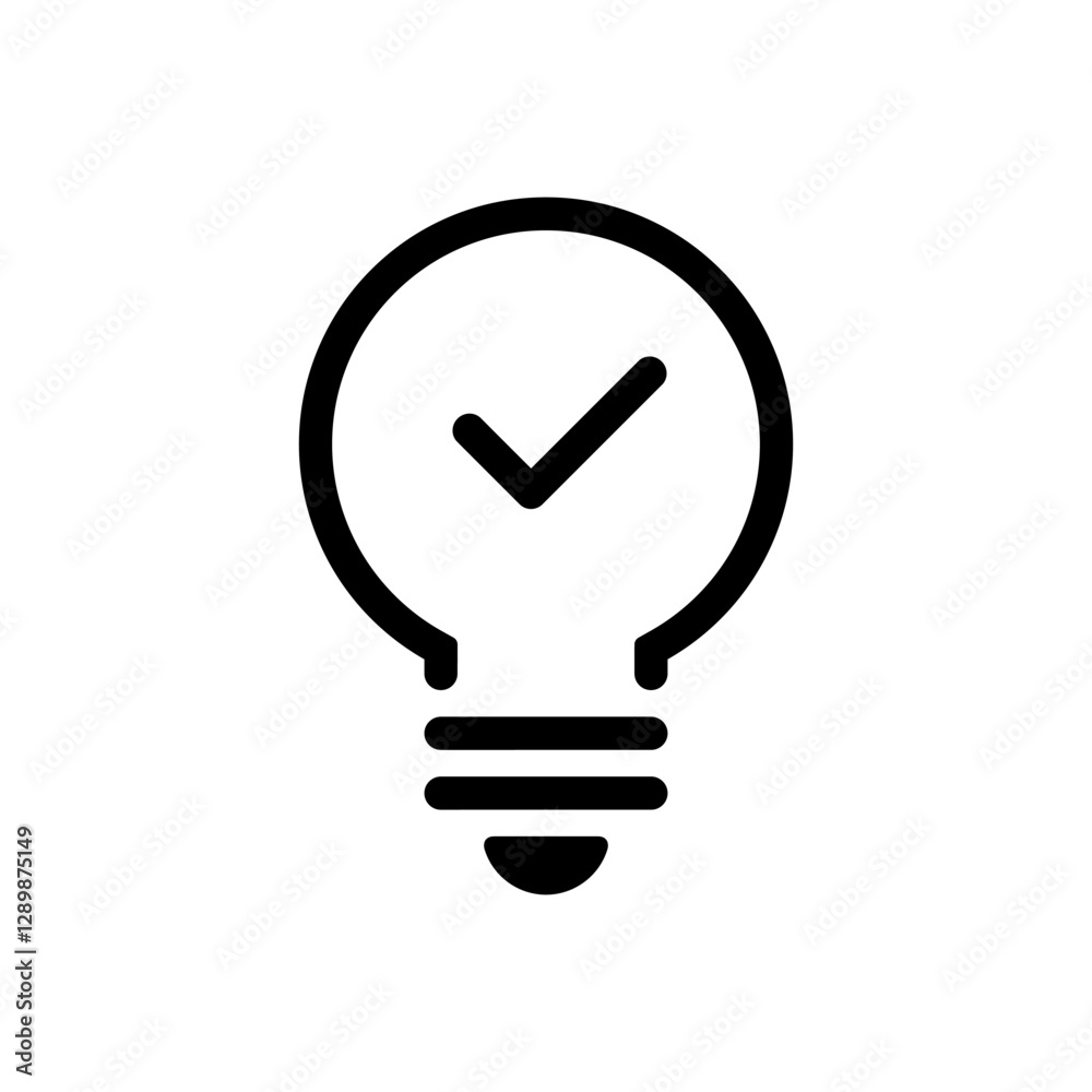 Light bulb check mark icon. Lamp with tick sign symbol Light bulb check mark icon. Lamp with tick sign symbol