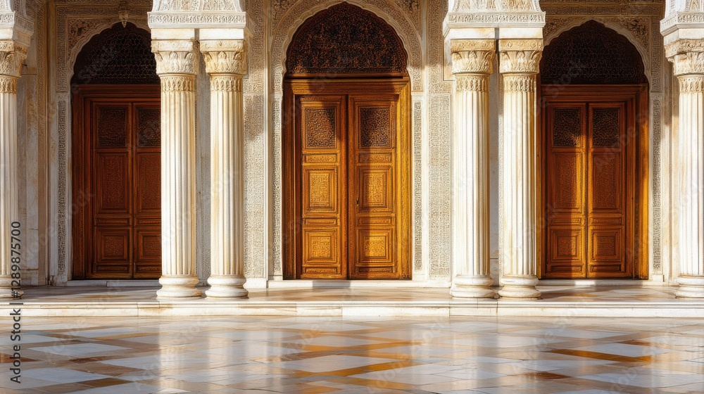 Obraz premium Elegant Architectural Detail of Arched Doorways in Marble Hall