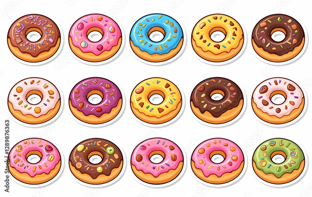 Obraz premium Donut stickers, bread, food background image