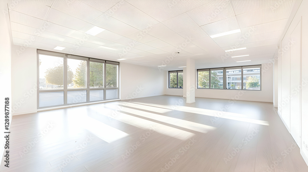 Obraz premium Bright Empty Modern Office Space with Large Windows