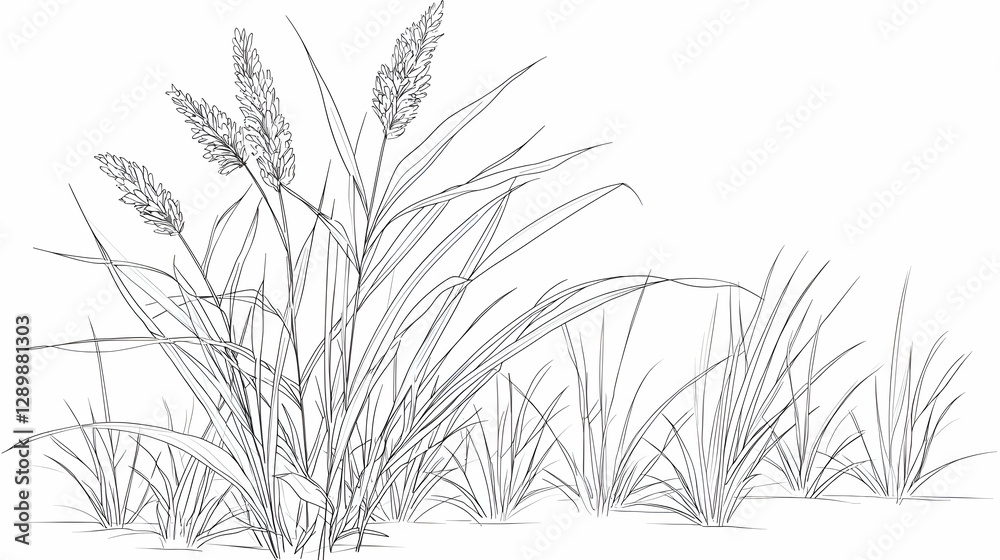 Naklejka premium Detailed Black And White Botanical Illustration Of Lush Foliage