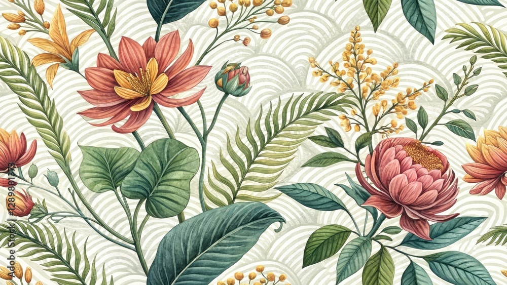 Fototapeta premium Botanical Illustration, Wavy Lines, Textured Background, Aerial Photography, Nature Art, Plant Illustration, Floral Design, Abstract Art, High-Resolution Image, Fine Art Print