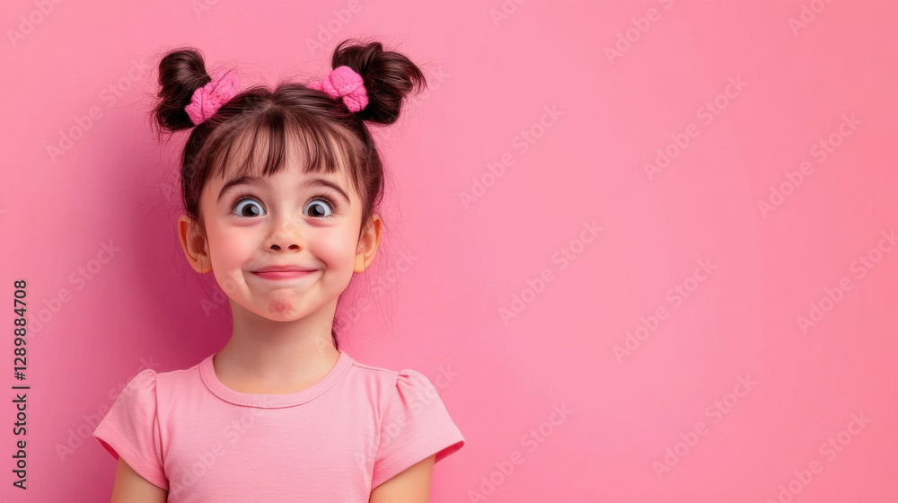 little girl with happy face, playful expression, and pink background little girl with happy face, playful expression, and pink background