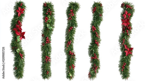 Five Festive Christmas Garlands: A Collection of Red and Green Holiday Decorations photo