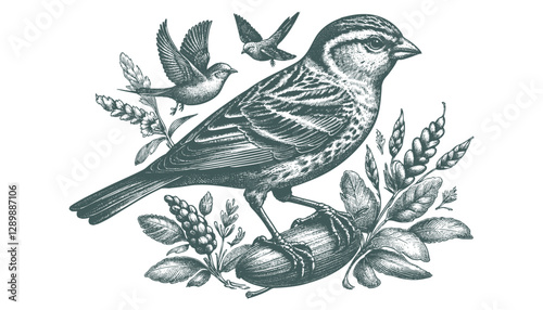 Bird Engraving: A Vector Illustration
