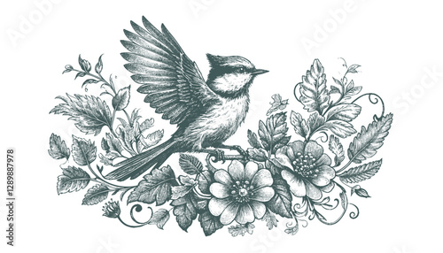 Bird Engraving: A Vector Illustration