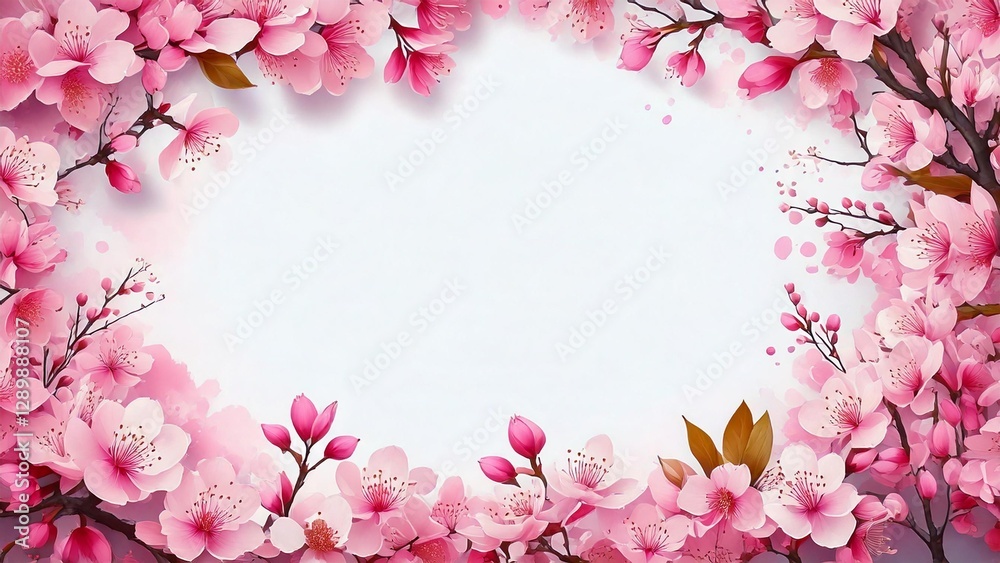 Obraz premium 桜の枝との背景フレーム AI生成素材