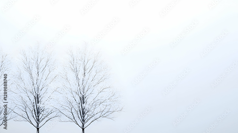 Three Leafless Trees in Foggy Winter Landscape Three Leafless Trees in Foggy Winter Landscape