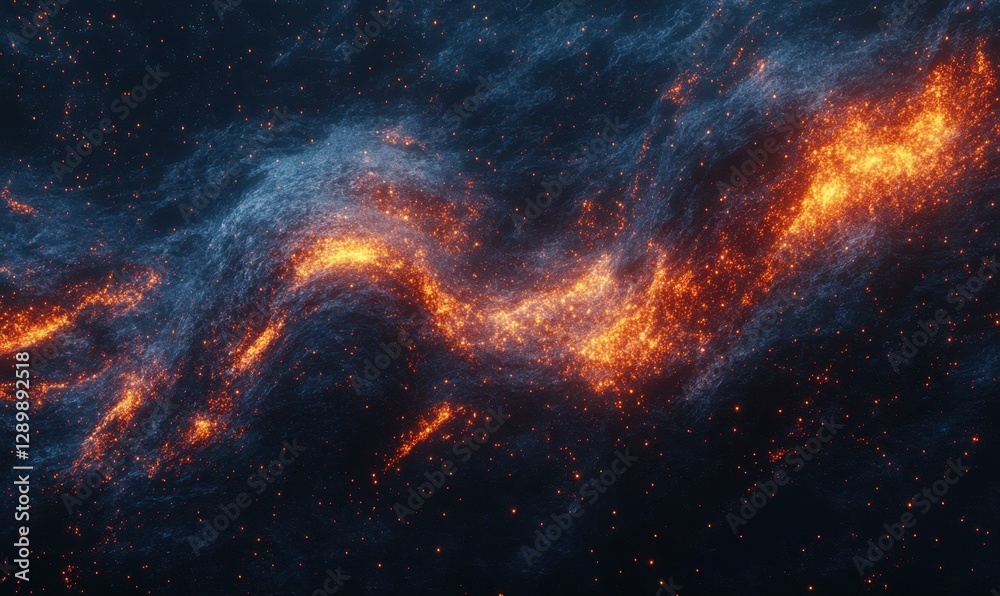 Fiery energy swirling in dark cosmic clouds, ideal for sci-fi visuals Fiery energy swirling in dark cosmic clouds, ideal for sci-fi visuals