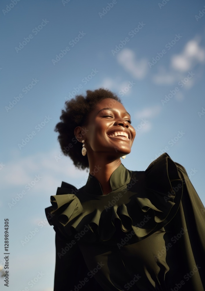 Φωτογραφία A black woman putting on the earring with smile photography portrait fashion
