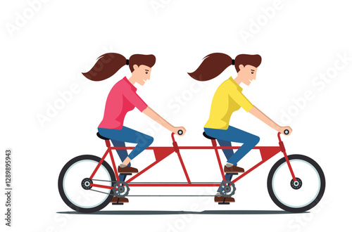 people rides a sports bike on a park road with friend, Vector Illustration