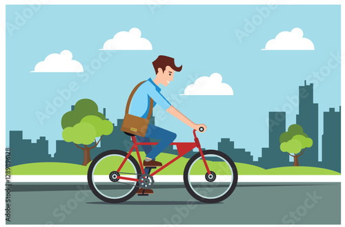 people rides a sports bike on a park road with friend, Vector Illustration