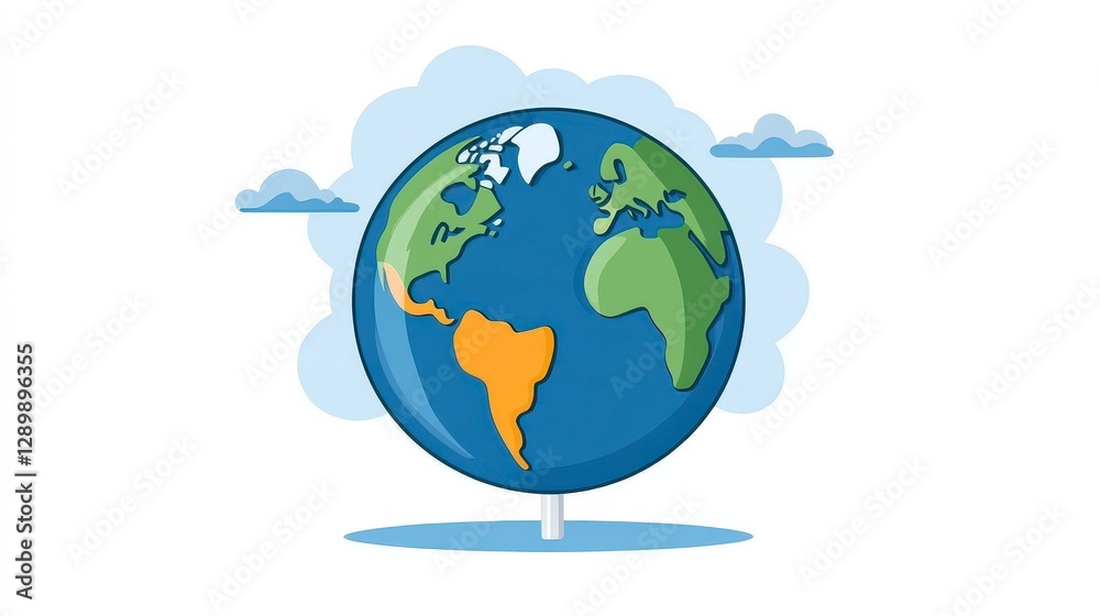 Colorful Illustration of a Globe with Clouds in a Minimalist Style Colorful Illustration of a Globe with Clouds in a Minimalist Style