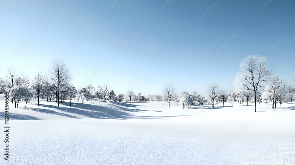 Winter Snow Landscape with White Trees and Blue Sky Winter Snow Landscape with White Trees and Blue Sky