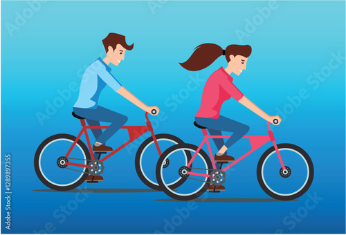 people rides a sports bike on a park road with friend, Vector Illustration	