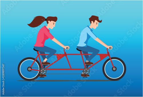 people rides a sports bike on a park road with friend, Vector Illustration	