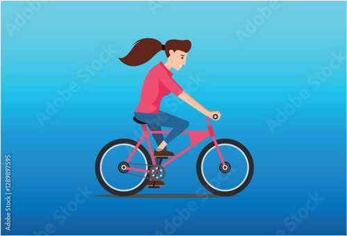people rides a sports bike on a park road with friend, Vector Illustration	
