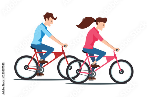 people rides a sports bike on a park road with friend, Vector Illustration	