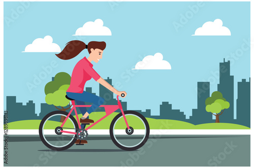 people rides a sports bike on a park road with friend, Vector Illustration	