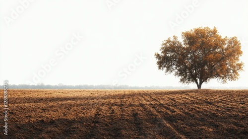 Lone tree standing in a vast green field under a clear blue sky with scattered clouds