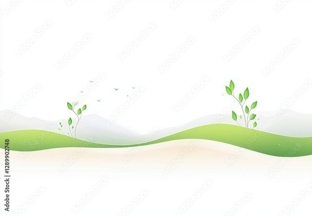 Fresh green landscape with gentle hills and sprouting plants, evoking sense of tranquility and nature beauty. Ideal for backgrounds or nature themed designs Fresh green landscape with gentle hills and sprouting plants, evoking sense of tranquility and nature beauty. Ideal for backgrounds or nature themed designs