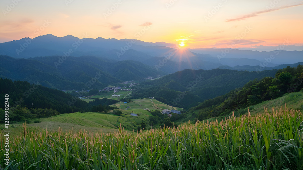 Obraz premium Sunrise Over Rolling Green Hills and Valley