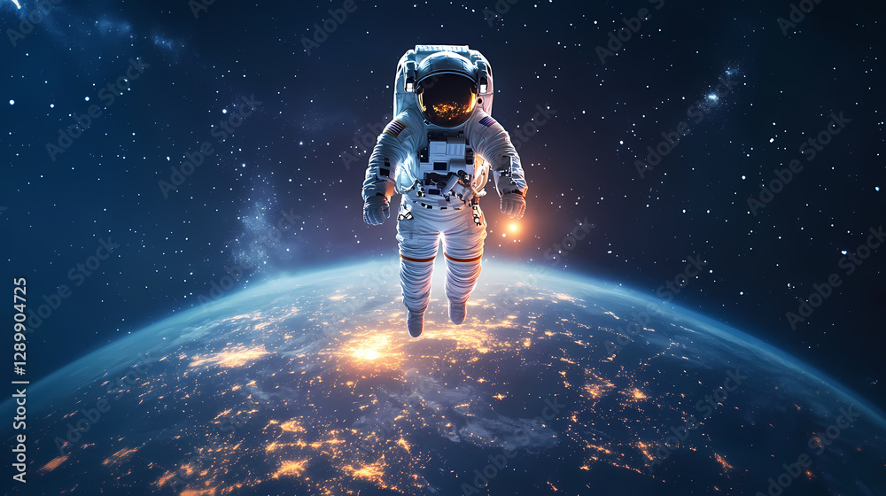 Obraz premium Astronaut floating in space with planet