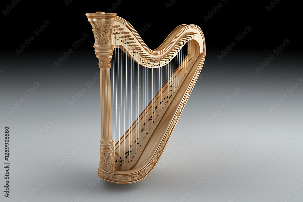 Obraz premium Celestial shadow play. celestial harp floating in void, its strings creating harmony