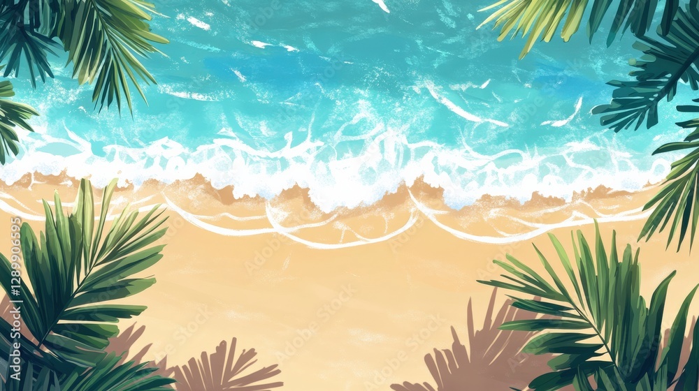 Obraz premium Tropical Beach Scene with Turquoise Waters and Sunlight