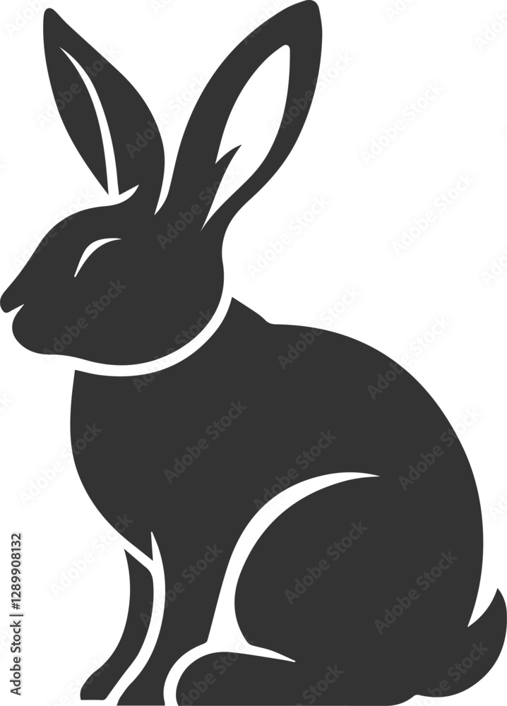 A rabbit sitting upright with ears perked up animal silhouette vector A rabbit sitting upright with ears perked up animal silhouette vector