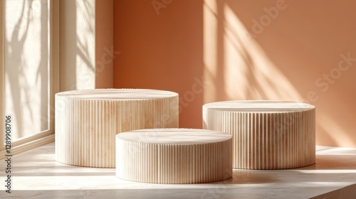 Sunlit Wooden Display Stands, Interior Room