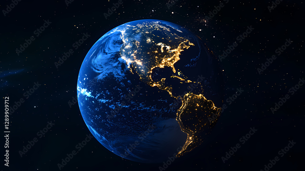 Obraz premium Earth night view with glowing lights of Americas