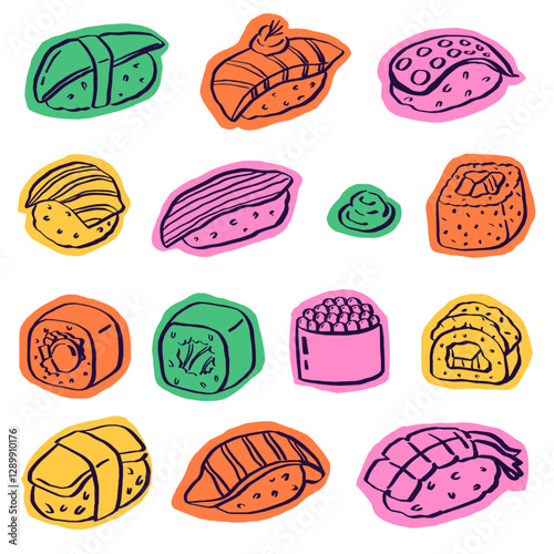 vector set of sushi illustrations