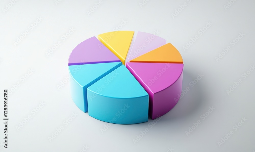 Obraz premium Colorful pie chart representation with segmented sections on a clean, minimalist background