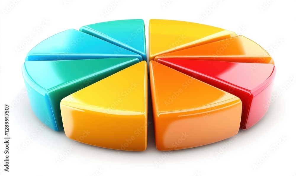 Fototapeta premium Colorful pie chart segments arranged in a circular layout, symbolizing data representation and analysis