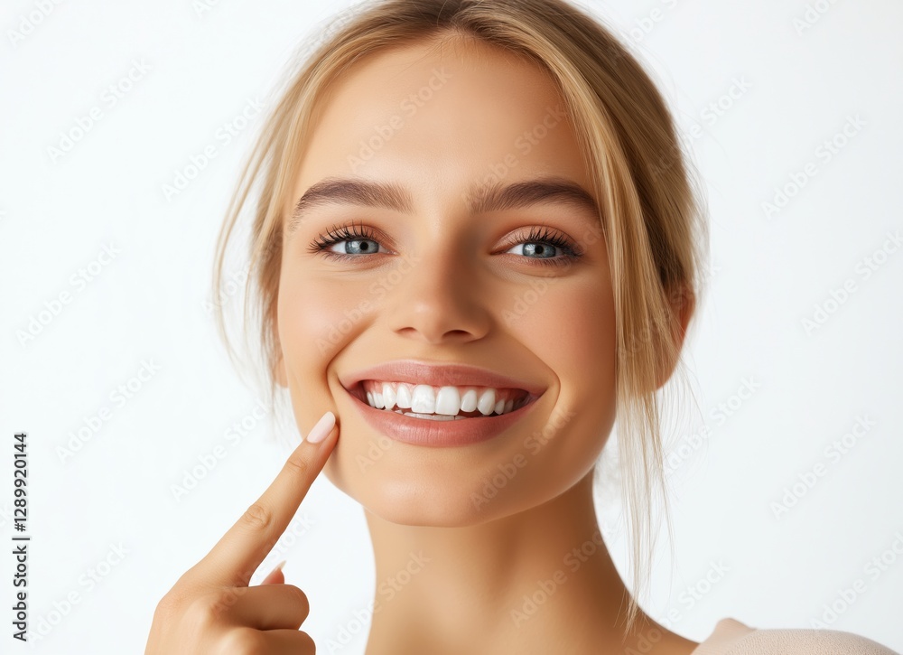 A cheerful young woman with bright white teeth smiling confidently and pointing at her mouth, symbolizing dental care, beauty, and happiness.
A cheerful young woman with bright white teeth smiling confidently and pointing at her mouth, symbolizing dental care, beauty, and happiness.