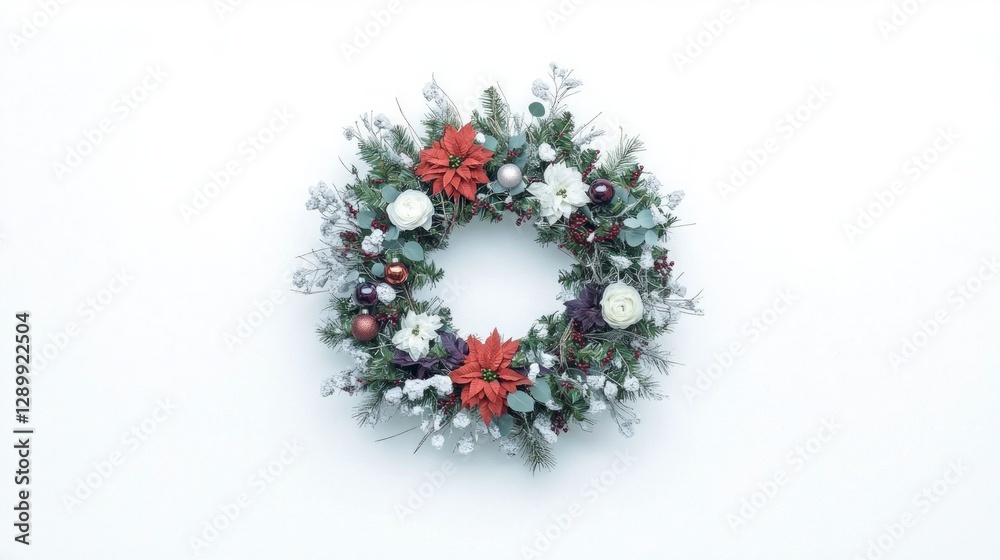 Elegant Christmas Wreath Red White Poinsettia Festive Holiday Decoration Elegant Christmas Wreath Red White Poinsettia Festive Holiday Decoration